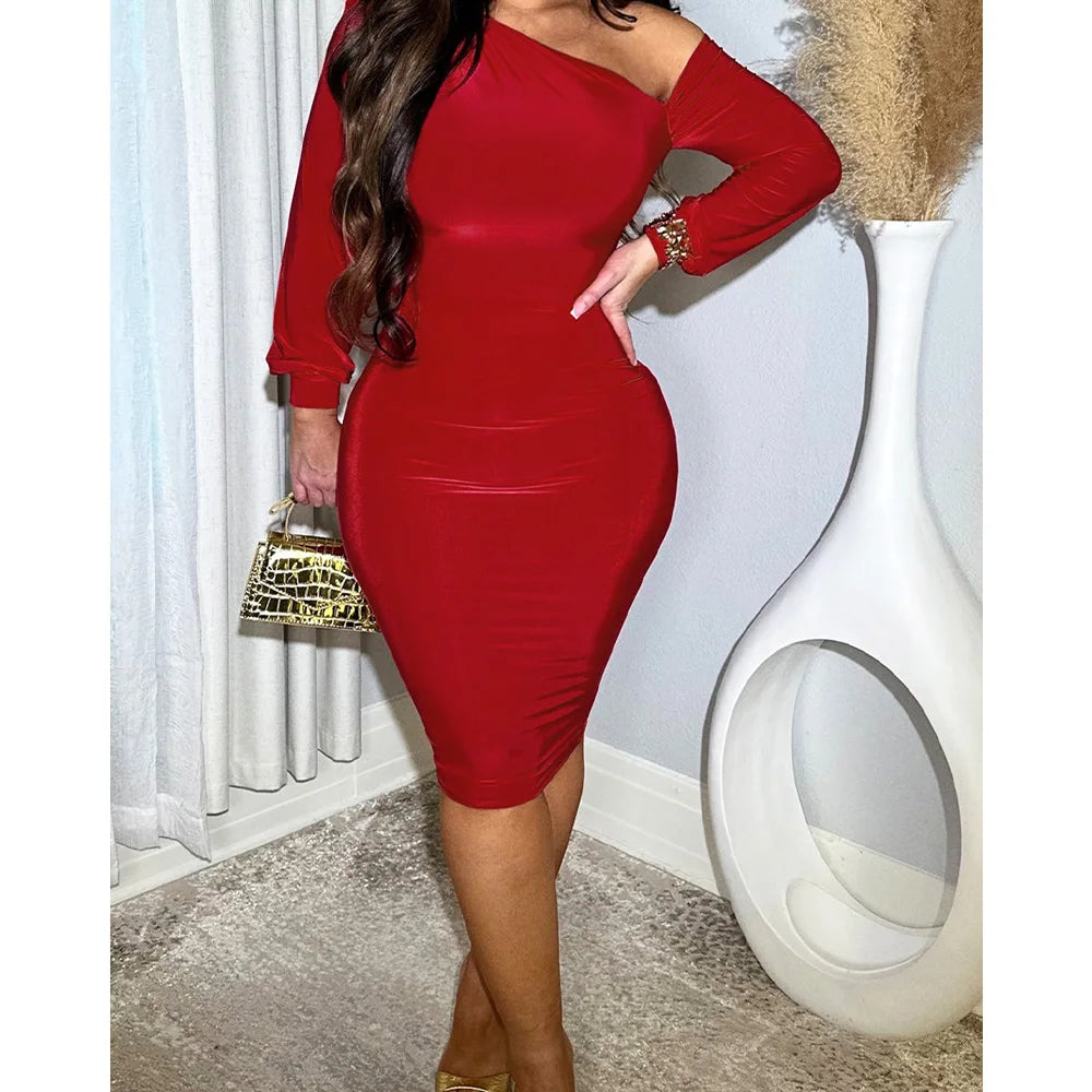 Mitternacht Eleganz – One-Shoulder Bodycon Kleid